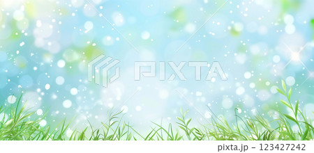 Vibrant spring background of green grass with bokeh for healthy living themes 123427242