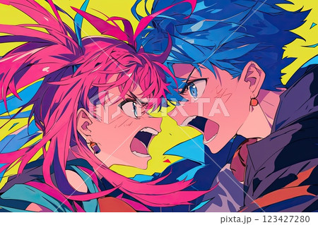 Dynamic confrontation between two anime...のイラスト素材 [123427280] - PIXTA