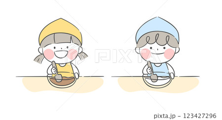 Character illustration of children making dough Baking class 123427296