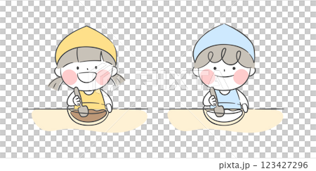 Character illustration of children making dough Baking class 123427296