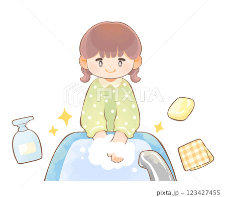 手を洗う子ども　女の子 123427455