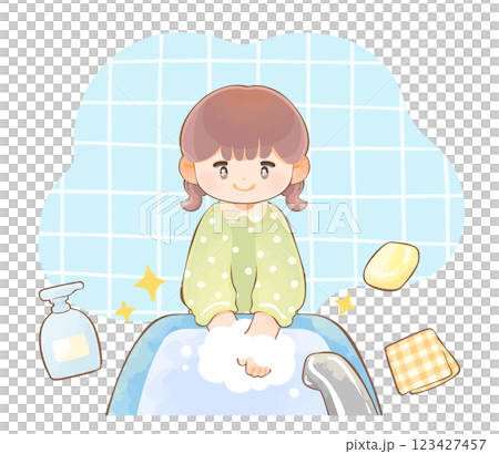 Child girl washing hands 123427457