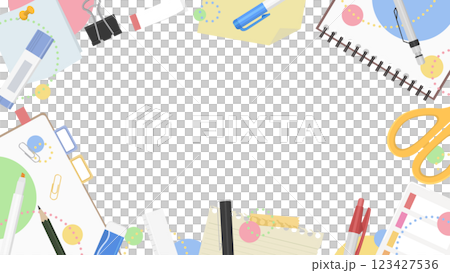 文房具のフレーム背景、ポップなデザイン 123427536