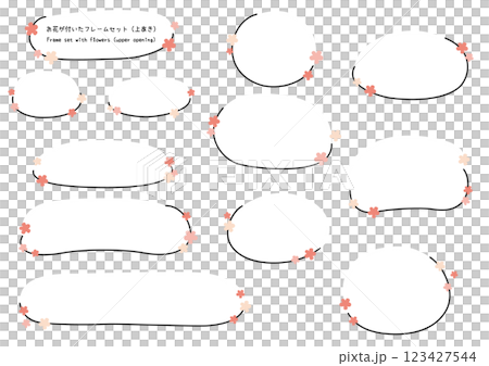 お花が付いた手描きのフレームセット_ピンク_上あき お花が付いた手描きのフレームセット_ピンク_上あき 123427544