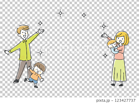 手をかざして紹介する家族 123427737