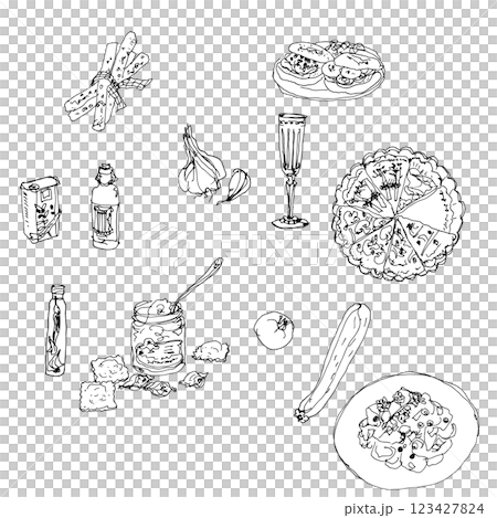 義大利食品配料披薩、橄欖油、餛飩、玻璃、義大利麵 123427824