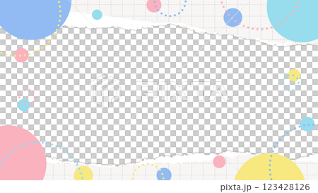 Frame of ripped graph paper and circular objects, pop design 123428126