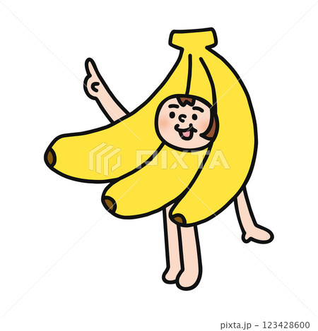 バナナの着ぐるみを着た人物　指差し 123428600
