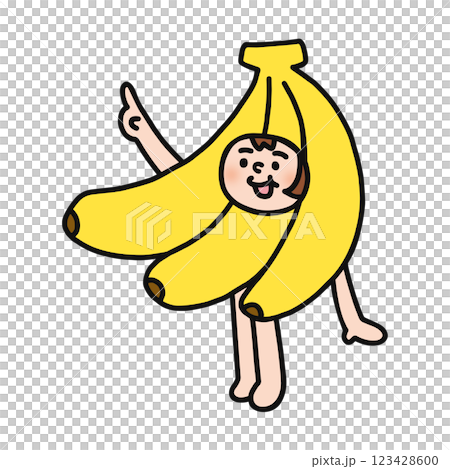 バナナの着ぐるみを着た人物　指差し 123428600