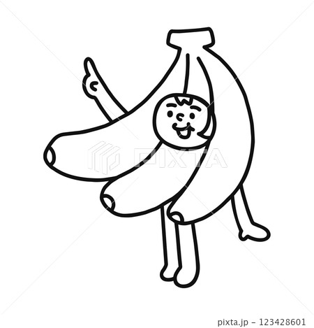 バナナの着ぐるみを着た人物 線画 バナナの着ぐるみを着た人物 線画 123428601