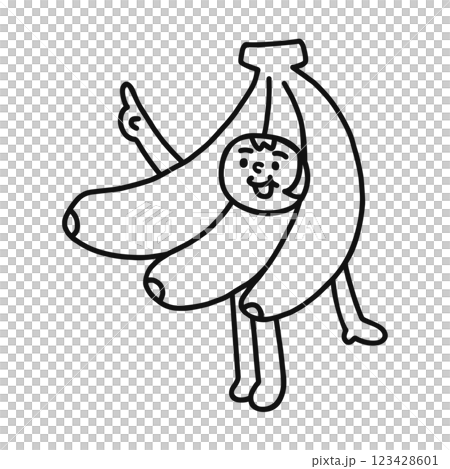 バナナの着ぐるみを着た人物 線画 バナナの着ぐるみを着た人物 線画 123428601
