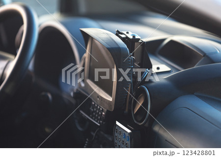 Inside of a French police car 123428801