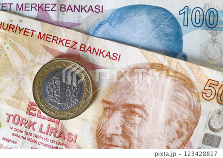 Turkish lira coin and banknotes Turkish lira coin and banknotes 123428817