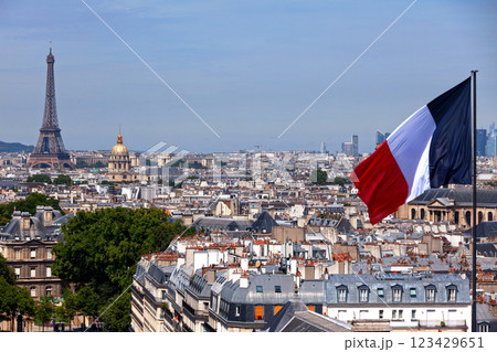 French flag with the cityscape of Paris 123429651