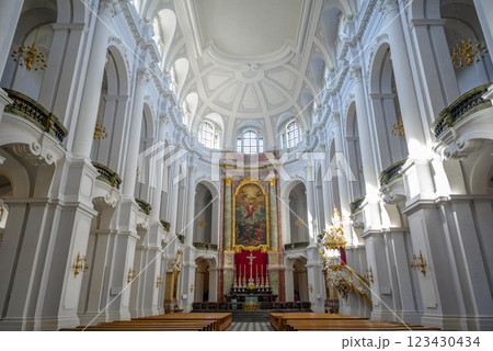 Interior of the Dresden Cathedral of the Holy Trinity (Katholische Hofkirche) at Theaterplatz in Dresden, Saxony, Germany 123430434