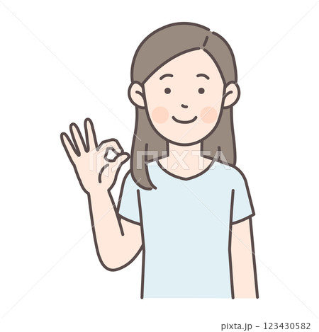 OKサインを出す髪の長い女性 123430582