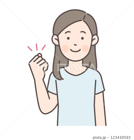 ガッツポーズする髪の長い女性 123430583