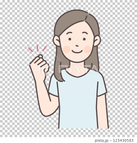 ガッツポーズする髪の長い女性 123430583