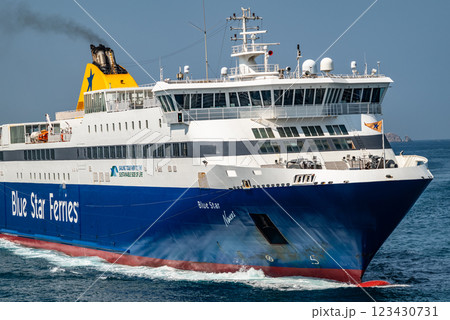 Blue Star Ferries Greek passanger transportation company providing ferry services between the Greek mainland and the Aegean Islands in Naxos, Greece Blue Star Ferries Greek passanger transportation company providing ferry services between the Greek mainland and the Aegean Islands in Naxos, Greece 123430731