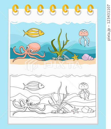Coloring book Underwater Seabed Ocean Sea habitat Coloring book Underwater Seabed Ocean Sea habitat 123431107