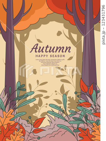 autumn fall season portrait background template, thanksgiving and harvest day poster illustration design. autumn fall season portrait background template, thanksgiving and harvest day poster illustration design. 123431796