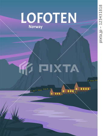 lofoten norway poster minimalist illustration design. 123431818