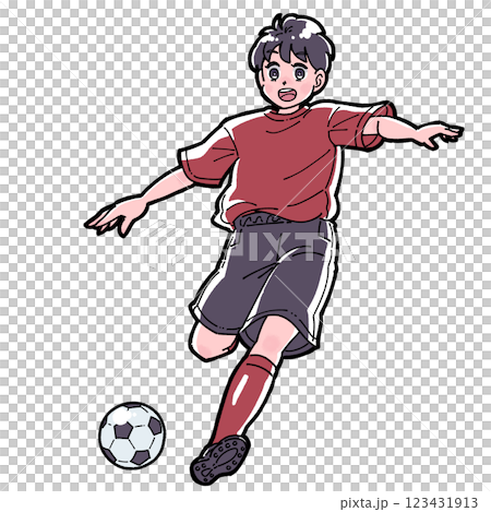 一個踢足球的男孩的插圖 123431913