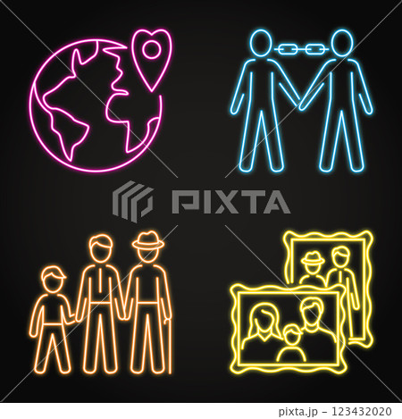 Family history and generations neon icon set 123432020