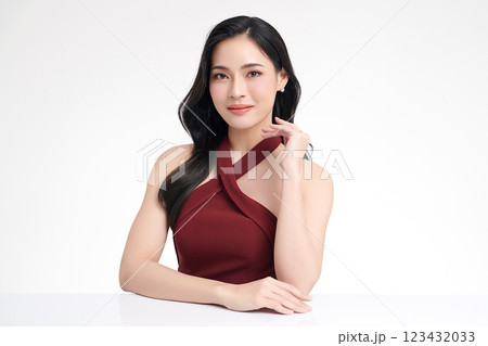 Beautiful young asian woman with clean fresh skin on white background, Face care, Facial treatment, Cosmetology, beauty and spa, Asian women portrait. 123432033