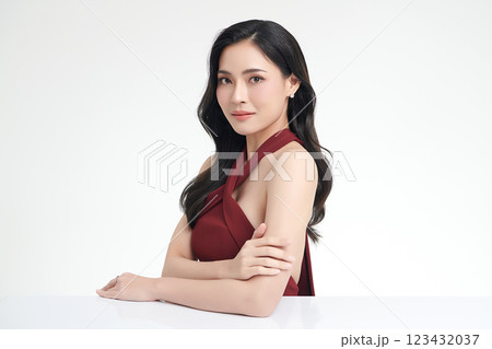 Beautiful young asian woman with clean fresh skin on white background, Face care, Facial treatment, Cosmetology, beauty and spa, Asian women portrait. Beautiful young asian woman with clean fresh skin on white background, Face care, Facial treatment, Cosmetology, beauty and spa, Asian women portrait. 123432037