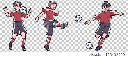 サッカーをする男の子のイラストセット サッカーをする男の子のイラストセット 123432060