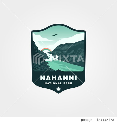 picture of waterfall in Nahanni National Park Reserve with beautiful rainbow 123432178