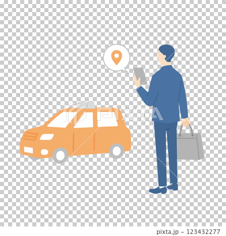 Businessman calling a taxi with smartphone Business bag 123432277