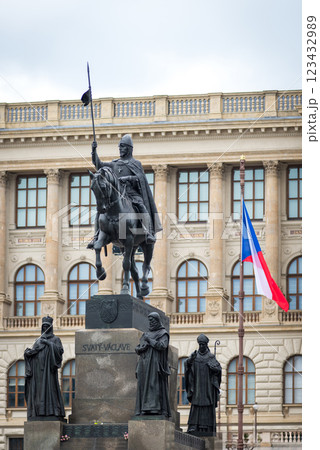 Statue of Saint Wenceslas with National Museum building in the background, in Prague, capital of Czech Republic Statue of Saint Wenceslas with National Museum building in the background, in Prague, capital of Czech Republic 123432989