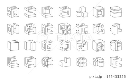 Cube icons. 3D isometric shapes. Impossible illusion logo. Visual abstract business design. Technology art. Graphic puzzle sign. Line cubic blocks. Minimal hexagon figures. Vector garish objects set Cube icons. 3D isometric shapes. Impossible illusion logo. Visual abstract business design. Technology art. Graphic puzzle sign. Line cubic blocks. Minimal hexagon figures. Vector garish objects set 123433326