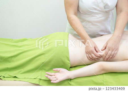 Caucasian woman on manual back massage.  123433409