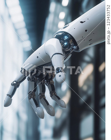 近未来的なデザインのロボットアームのクローズアップ 123433752