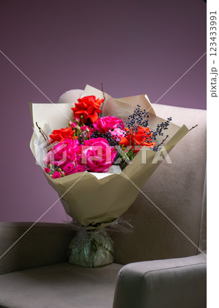 Beautiful Bouquet of magenta fuchsia color roses 123433991