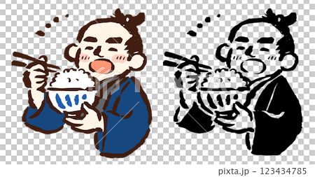 山盛りのごはんを食べる江戸の庶民 筆タッチ手描きイラスト・線画セット 山盛りのごはんを食べる江戸の庶民 筆タッチ手描きイラスト・線画セット 123434785