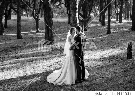 walk of the bride and groom through the autumn forest walk of the bride and groom through the autumn forest 123435533