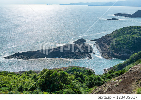 宮崎県日向市　波で侵食された岩が十字架のように見える「願いが叶うクルスの海」 123435617