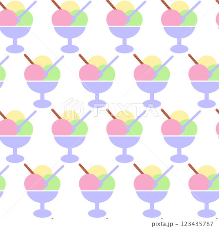 Three Colorful ice cream scoops in ice cream bowl Seamless Pattern Sweet Dessert Background concept 123435787