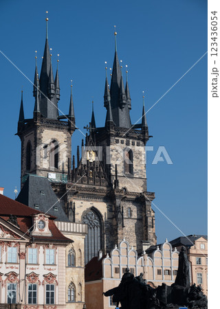 Gothic Church of the Mother of God before Tyn, popular tourist destination at the Old Town square in Prague, Czech Republic Gothic Church of the Mother of God before Tyn, popular tourist destination at the Old Town square in Prague, Czech Republic 123436054