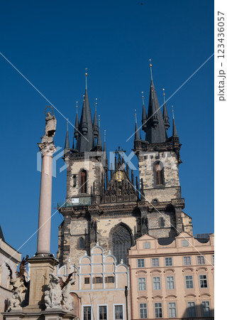 Gothic Church of the Mother of God before Tyn, popular tourist destination at the Old Town square in Prague, Czech Republic 123436057