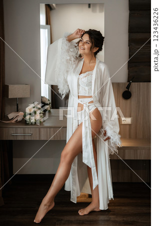 bride young girl in lingerie in the morning in the room bride young girl in lingerie in the morning in the room 123436226