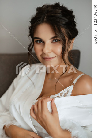bride young girl in lingerie in the morning in the room bride young girl in lingerie in the morning in the room 123436240