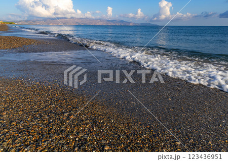 Sea shore. Beautiful empty beach in summer sunny day on Crete island in Greece. Sea shore. Beautiful empty beach in summer sunny day on Crete island in Greece. 123436951