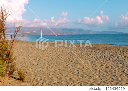 Sea shore. Beautiful empty beach in summer sunny day on Crete island in Greece. Sea shore. Beautiful empty beach in summer sunny day on Crete island in Greece. 123436969