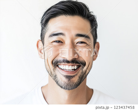 AI生成画像　髭を生やした日本人男性のバストアップのポートレート 123437458