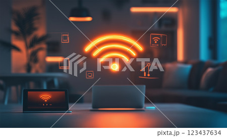 スマートな暮らし – Wi-Fiがつなぐ家庭内ネット 123437634